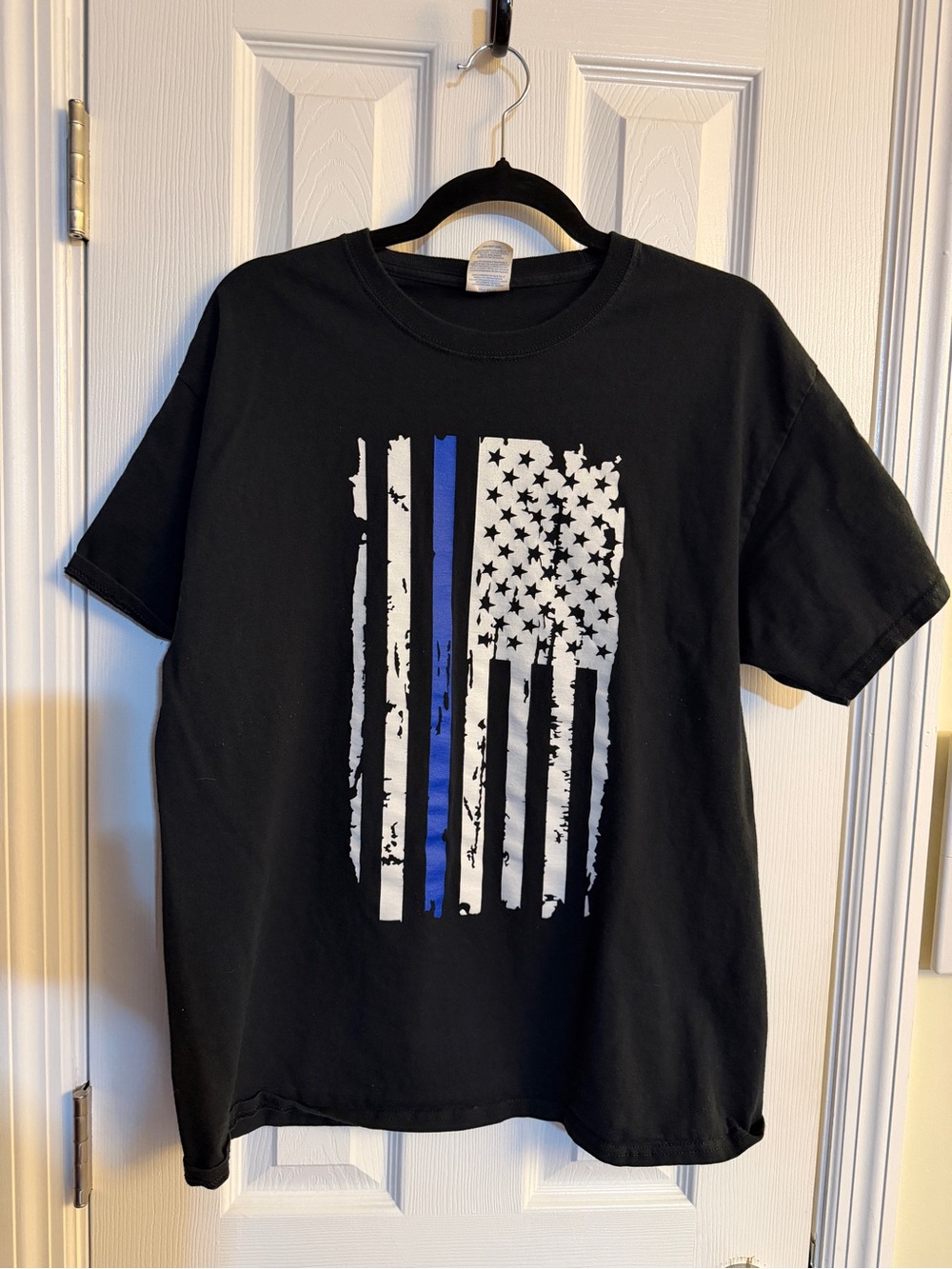 B2G1 FREE Port & Company Unisex L Black Thin Blue Line American Flag Graphic T S